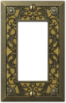 AMERTAC Amerelle Filigree Single Rocker Cast Metal Wallplate in Antique Brass, 1 Rocker