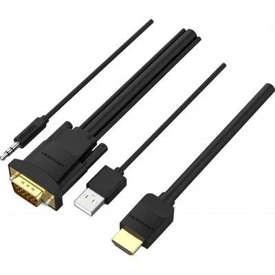 HDMI To VGA Switch Cable With 3.5mm Audio Output & USB Power Supply 3m Laptop TV - Image 1 of 4