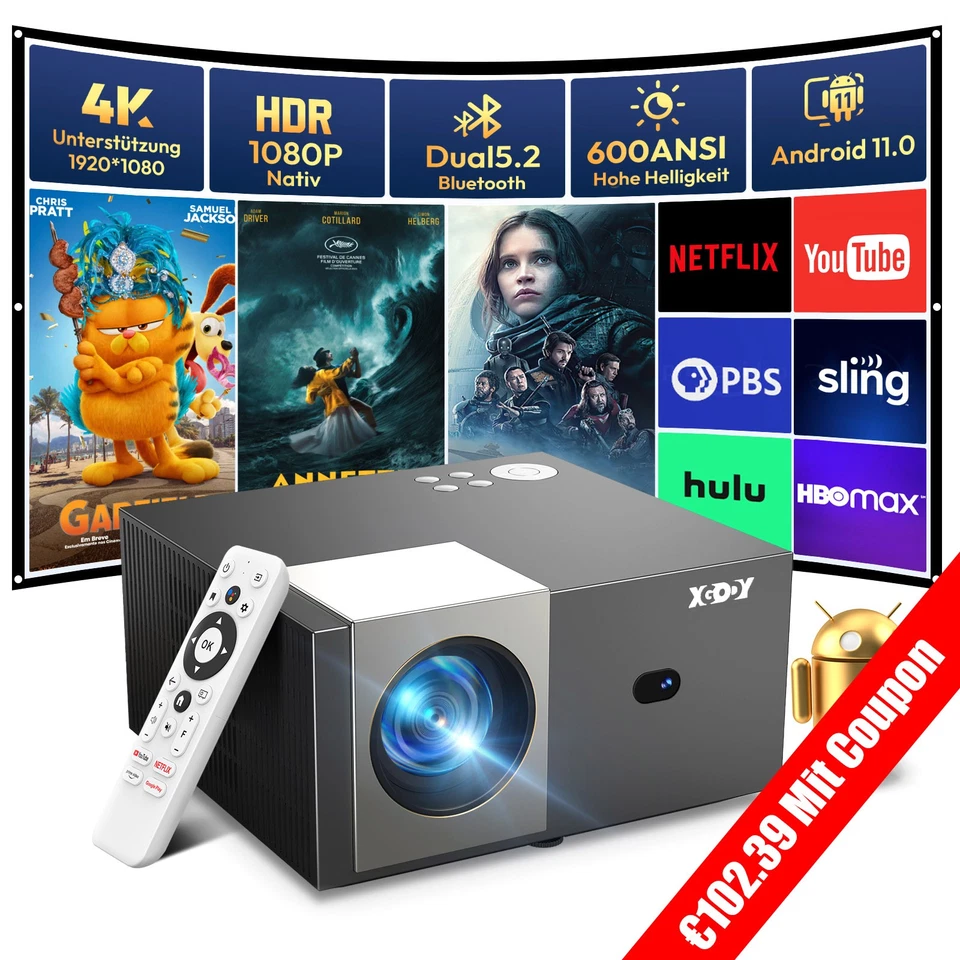 XGODY 4K Beamer 22000Lumens Projektor LED FHD 1080P WIFI Spiel Heimkino HDMI - Bild 1 von 4