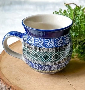 Ceramika Artystyczna POLISH POTTERY Stoneware Cup 11 OZ BUBBLE MUG Aztec Sky NEW - Picture 1 of 6