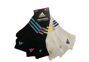 Adidas Girl’s Superlite Quarter Socks 6-Pair Size (5Y-7Y) Arch Support AEROREADY - Picture 1 of 5