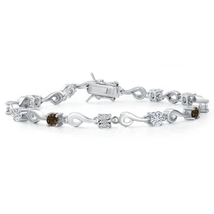 925 Sterling Silver Tennis, Graduated Bracelet Smoky Quartz Moissanite (2.24 - Picture 1 of 6