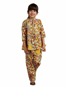 Casual Party Wear Co-Ords For Girls  Cotton 3/4th Sleeves Floral Printed Dress - Picture 1 of 7