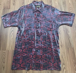 Dragonfly Shirt Mens Large Black Red Snake Flame Button Up Rayon Short Sleeve - Picture 1 of 11