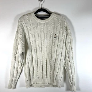 CHAPS Ralph Lauren Cable Knit Sweater Sz XL Beige Pullover Vintage Crew Preppy - Picture 1 of 11