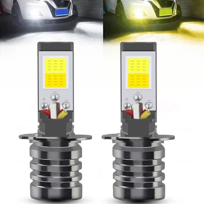 2pcs LED Lights H3 White 6000K+3000K Yellow COB Bulb Dual Color Kit For Fog Ligh - Image 1 of 4