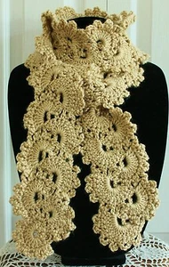 Beautiful Beige Queen Anne's Lace Handmade Crochet Scarf - Picture 1 of 3