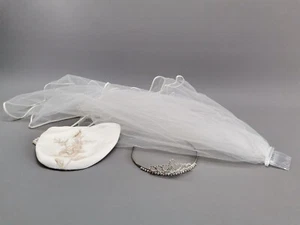 Brautschmuck Schleier Diadem Hochzeit Braut Schmuck Perlen Tasche Satin weiß - Bild 1 von 12