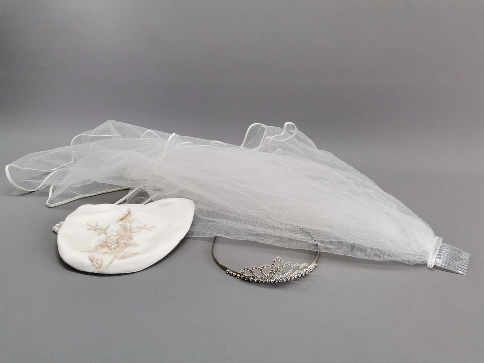 Brautschmuck Schleier Diadem Hochzeit Braut Schmuck Perlen Tasche Satin weiß - Bild 1 von 4