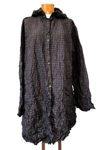 Babette Black Windowpane Check Crinkle Hooded Snap Front Jacket Sz.M - Picture 1 of 5