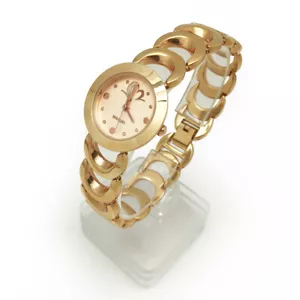 WOMEN SMALL CHAIN RING BRACELET JEWELRY WATCHES PINK GOLD COLOR - Picture 1 of 9