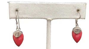 Vintage Red Sponge Coral Pierced Teardrop Dangle Earrings W/Sterling Silver 925 - Picture 1 of 2