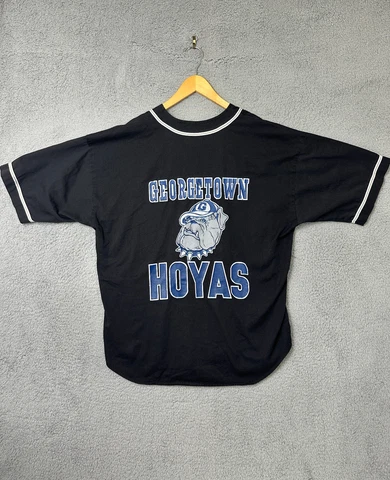 VINTAGE Georgetown Hoyas Mens Jersey Baseball Large Double Sided Black 90s Logo Cover