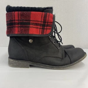 Women's JustFab Elenora Red Plaid Hiking Boots Black Size US 12 - Picture 1 of 6