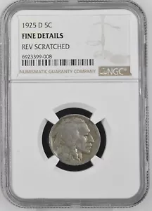 1925-D 'Buffalo Nickel' 5C Certified (NGC Fine Details Reverse Scratched) USmint - Picture 1 of 2