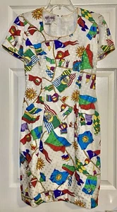 Vestido Maggy London 100% seda multicolor banderas temático, talla 4 - Imagen 1 de 4