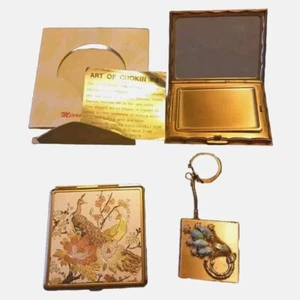 Vtg powder/mirror Pill Case compact lot Rhinestone Studded Volupte Chokin Japan  - Picture 1 of 19