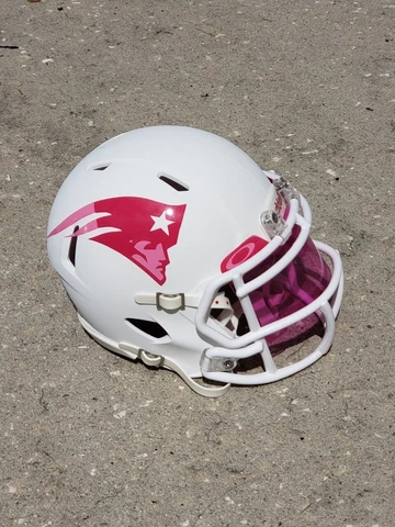 NEW ENGLAND PATRIOTS PINK LOGO BREAST CANCER FOOTBALL MINI HELMET MATTE, +VISOR Cover