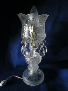 VINTAGE ART DECO PARLOR BOUDOIR FROSTED FLOWERS CUT GLASS TABLE LAMP 13” - Picture 1 of 11