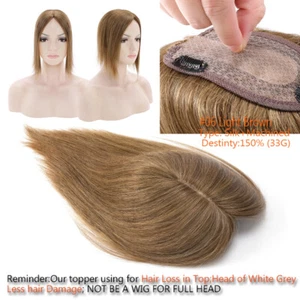 Women Topper Hairpiece Clip In Remy Human Hair Top Toupee Silk Base Thin Hair US - Picture 1 of 57