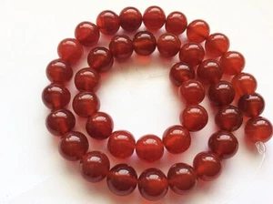 Natural Red Agate Gemstone Round Luster Smooth 10mm 15" Strand, approx 28 Beads - Picture 1 of 2