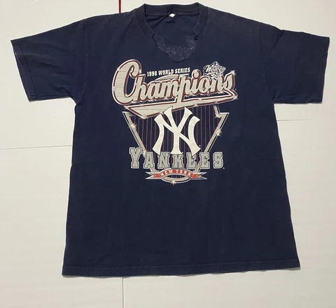 Vintage 1998 NY YANKEES World Series Champions Shirt L 21x28 CUT COLLAR/TAG HOLE Cover