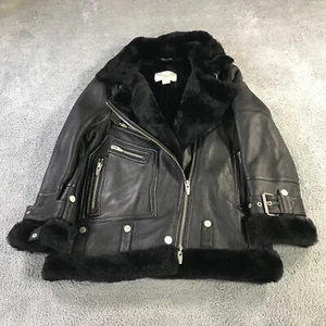 The Arrivals Jacket Womens Medium Moya Leather & Shearling Trim Jacket Space - Picture 1 of 13