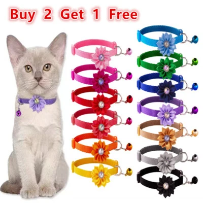 Adjustable Cat Collar With Bell For kitten Small Dog Puppy Pet Flower Collar - Image 1 of 4