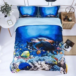 HIG 3 Piece 3D Duvet Cover Set Wildlife Animals and Ocean Scenery Print Bedding