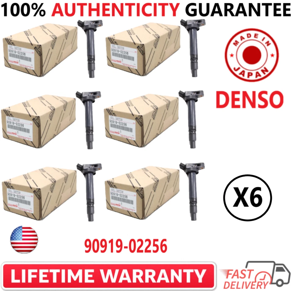 x6 OEM DENSO NEW Ignition Coils For 2005-2024 Toyota Lexus I4 V6 V8, 90919-02256 - Image 1 of 4