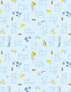 Bees & Blooms By Wilmington Prints - Blue Allover Words #89285-454 - Picture 1 of 1