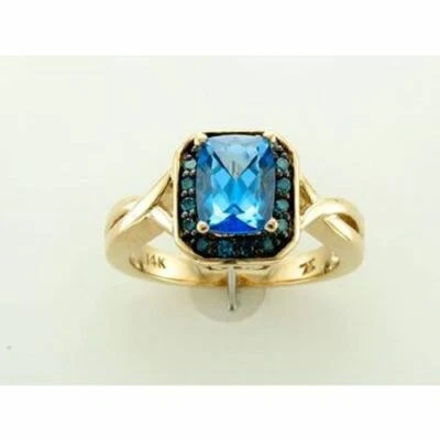 Кольцо LeVian из желтого золота 14 карат с голубым топазом и голубым бриллиантом 2,02 карата размер 5 - Изображение 1 из 4