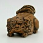 Antique 1900s Japanese Hand Carved Boxwood Figural Foo Dog Netsuke Toggle