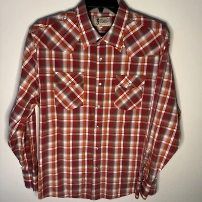 Camisa STARR Western Wear Pearl Snap para hombre talla XXL naranja óxido a cuadros Foto 1 de 4