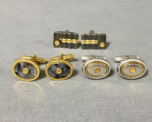 Alfred Dunhill Cufflinks Logo Gold Silver Plated Black and Marble Three Pairs - Picture 1 of 6
