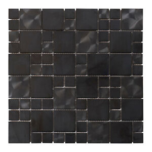 Black Industrial Style Stainless Steel Metallic Square Pattern Mosaic Tile