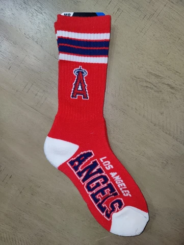 LA Los Angeles Angels Mens Red 4 Stripe Deuce MLB Team Crew Socks Medium Cover