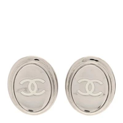 Chanel 2025 Silver & White CC Enamel Earrings - Image 1 of 4