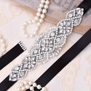 Rhinestone Bridal Belt With Ribbon Formal Dress Belt - Picture 1 of 5