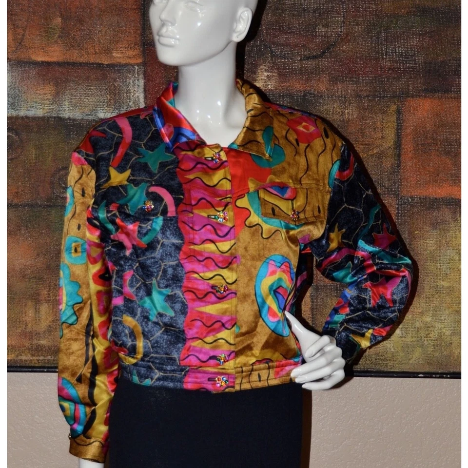 Louis Feraud Couture "PICASS0" Jeweled Buttons Designer Satin Jacket Size 4 - Image 1 of 4