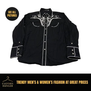 Besticktes Western Hemd Herren Large Langarm Schwarz Cowboy Style 100% Baumwolle - Bild 1 von 9