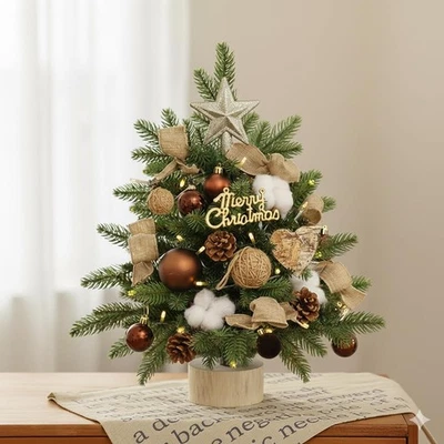 Battery Operated 18in Mini Xmas Tree - Warm LED Rustic Burlap Boho Farmhouse - Image 1 of 4