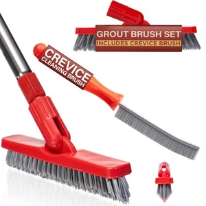 Grout Brush with Long Handle & Hard Bristle Crevice Cleaning Brush, Grout Cle... - Picture 1 of 8
