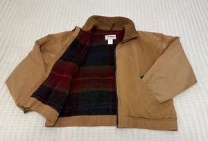 VINTAGE LL BEAN Canvas Wool Blanket Lined Leather Collar Bomber Jacket M USA  - Picture 1 of 17