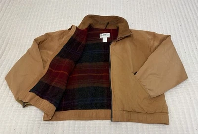 VINTAGE LL BEAN Canvas Wool Blanket Lined Leather Collar Bomber Jacket M USA  - Image 1 of 4