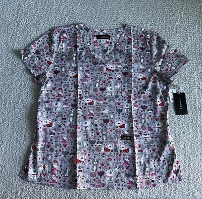 Koi Basics Scrub Top Women’s XL Gray Meowed Mix Cat Dog Nursing Medical - Image 1 of 4