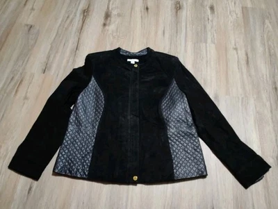 Chaqueta de cuero Isaac Mizrahi Live para mujer 16 paneles acolchados negros herrajes dorados Foto 1 de 4