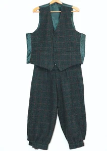 Vintage Green Check Wool Knickers(W33 to W36)/Vest(XL) Hunting Set HARRIS TWEED - Picture 1 of 12