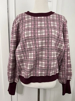 Suéter LuLaRoe Mujer Piper Talla 2XL Manga Globo Borgoña Rosa Cuadros Foto 1 de 4