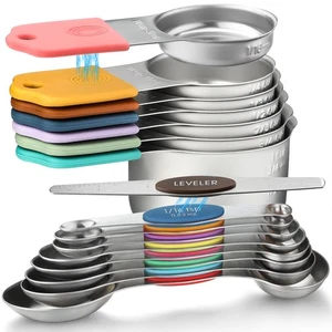 Magnetic Measuring Cups and Spoons Set of 16 Including 7 Stainless Steel Stac... - Picture 1 of 7